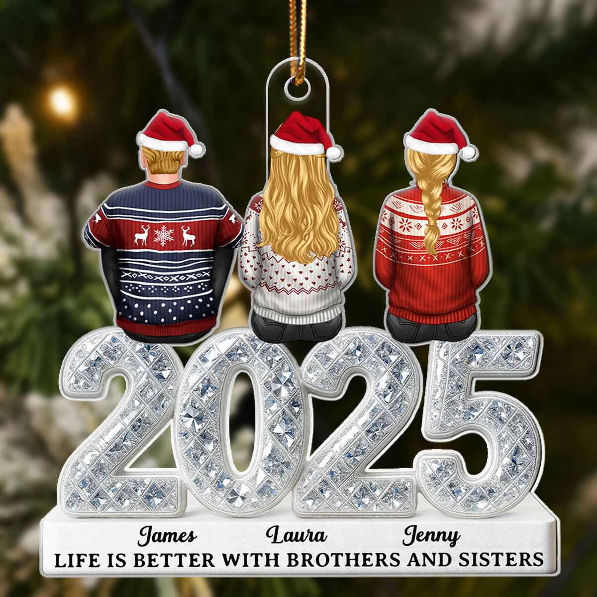 3D Shining Effect Siblings Brothers & Sisters 2025 - Personalized Acrylic Ornament - Unique Christmas Gift For Brother, Sister, Sibling