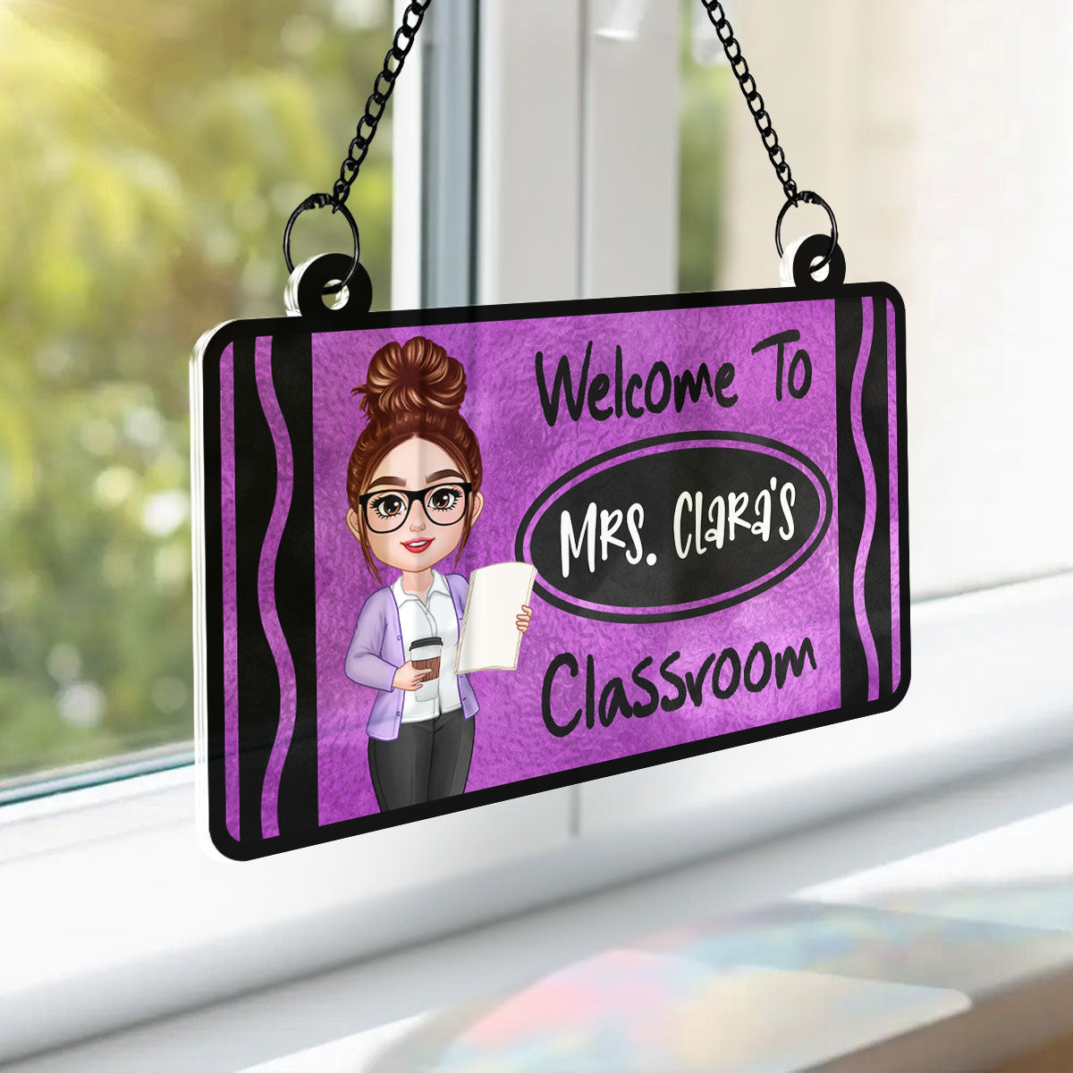 Teacher Crayon Welcome To Classroom Personalized Suncatcher| Back To School, Classroom Decoration