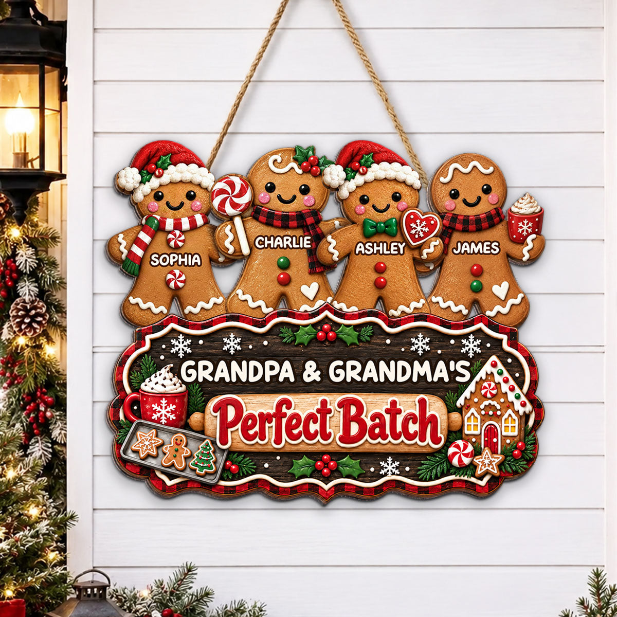 Christmas Gingerbread Grandpa Grandma Perfect Batch - Personalized Wood Sign - Christmas Decor, Door Sign For Grandparents