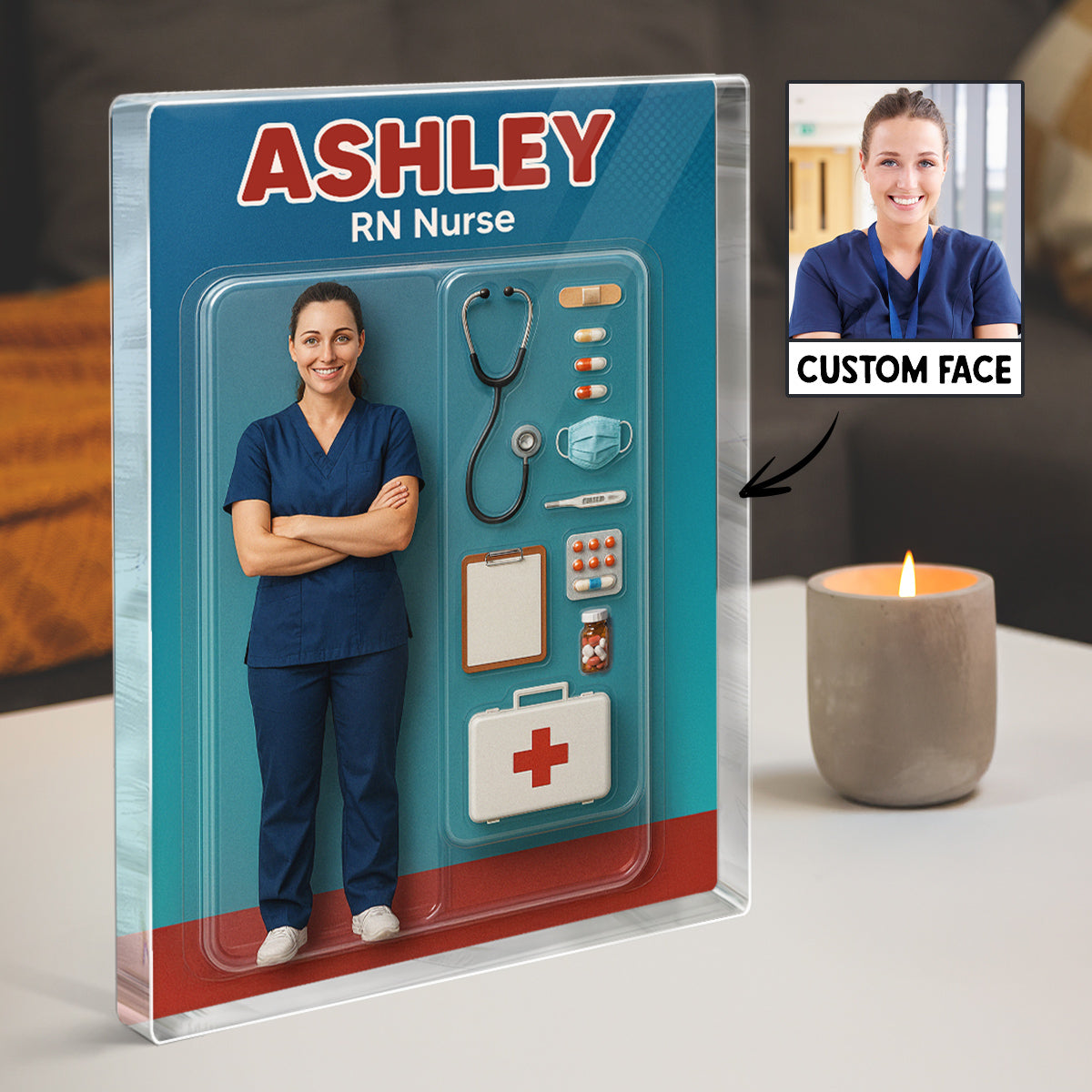 3D Effect Nurse Custom Figure Personalized Flat Rectangle Acrylic Block