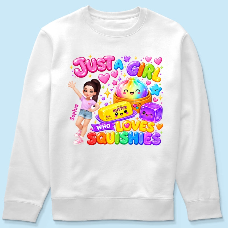 Just A Girl Who Loves Squishies - Personalized Shirt - Christmas Gift For Girl, Granddaughter, Daughter