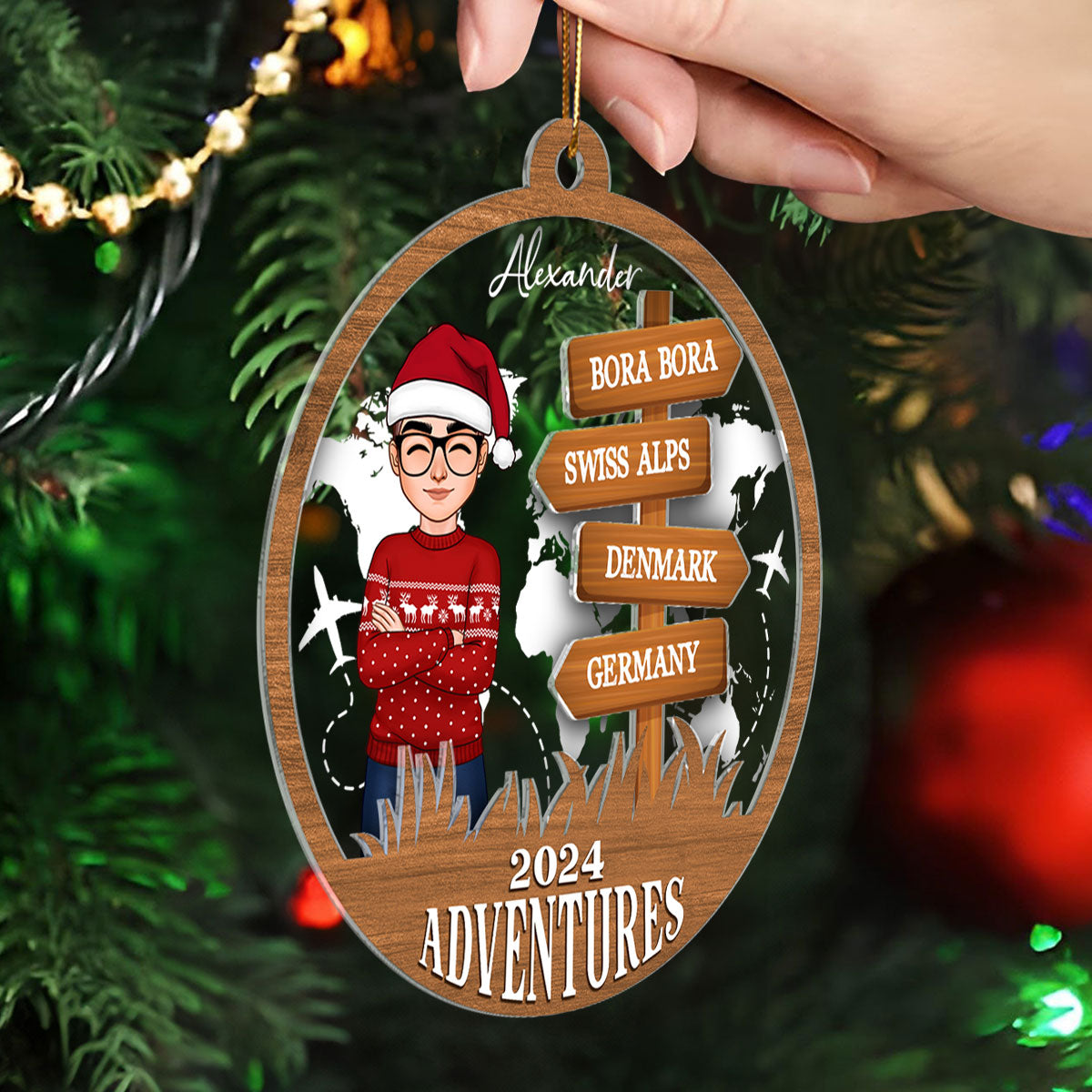 Personalized Travel Adventure Ornament, Custom Traveling Destination Ornament, Travel Gift, Christmas Gift, Gift for Travelers