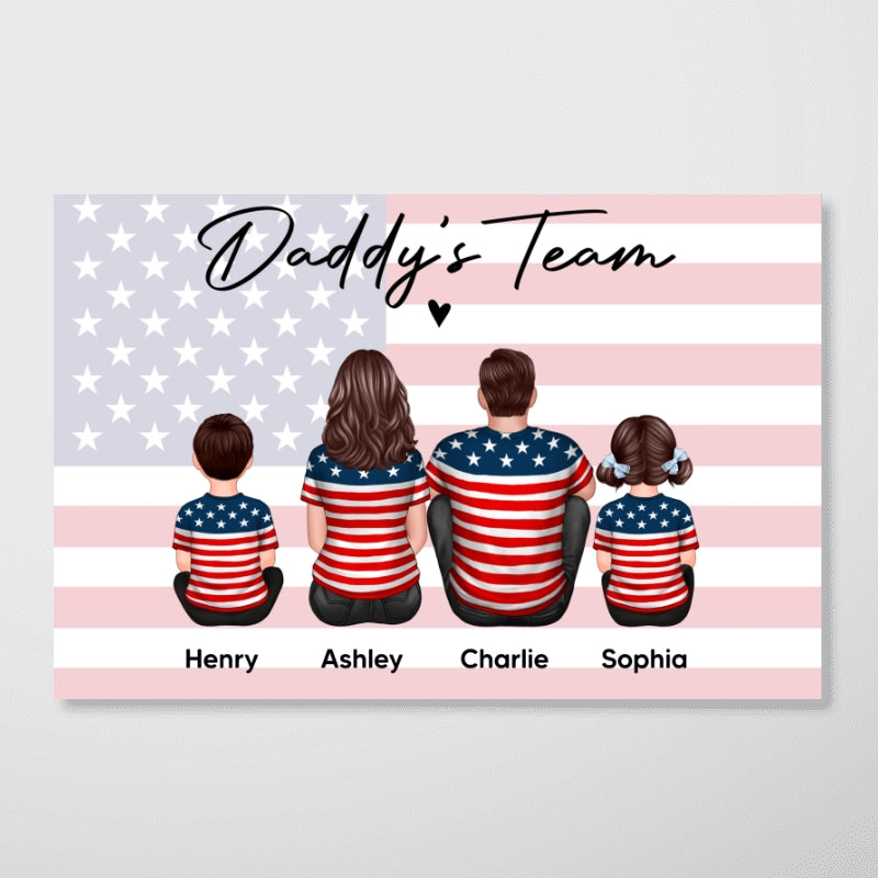 Proud American Daddy's Team Family Sitting Personalized Poster, Meaningful Father's Day Gift for Dad, Gift for Husband