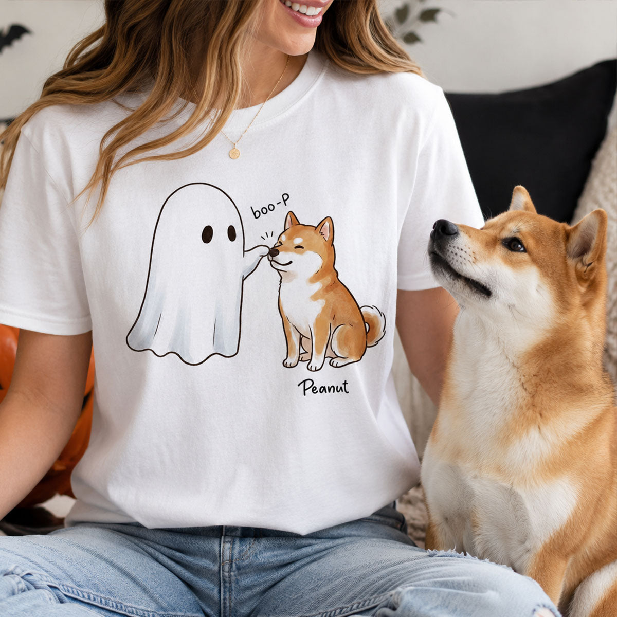Halloween Dog Ghost - Personalized Shirt - Funny Ghost Booping Dog Tee, Gift for Dog Moms, Dog Dads