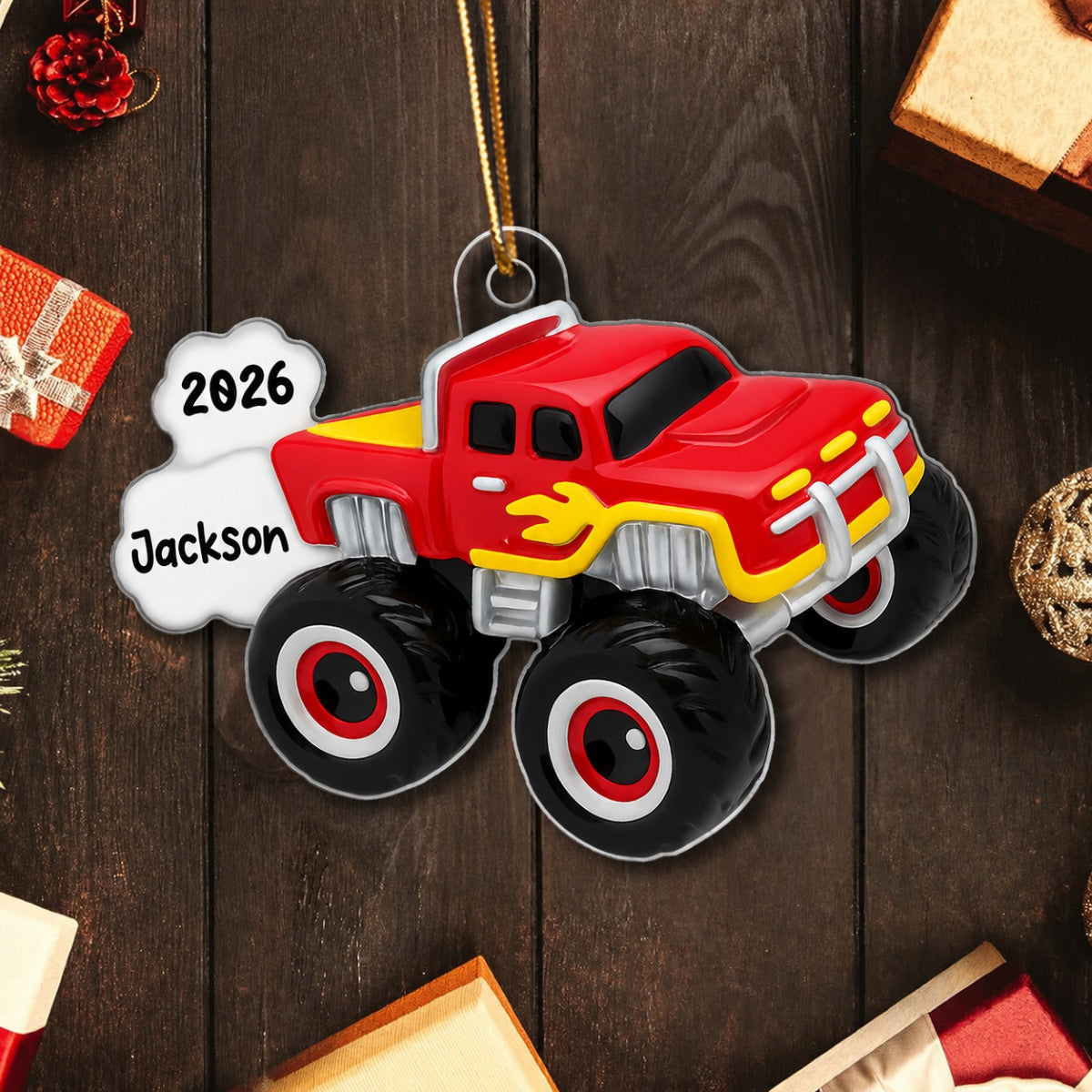 Christmas Truck for Kids Boys Girls, Personalized 3D Effect Acrylic Ornament, Gift for Son, Daughter, Grandson, Granddaughter