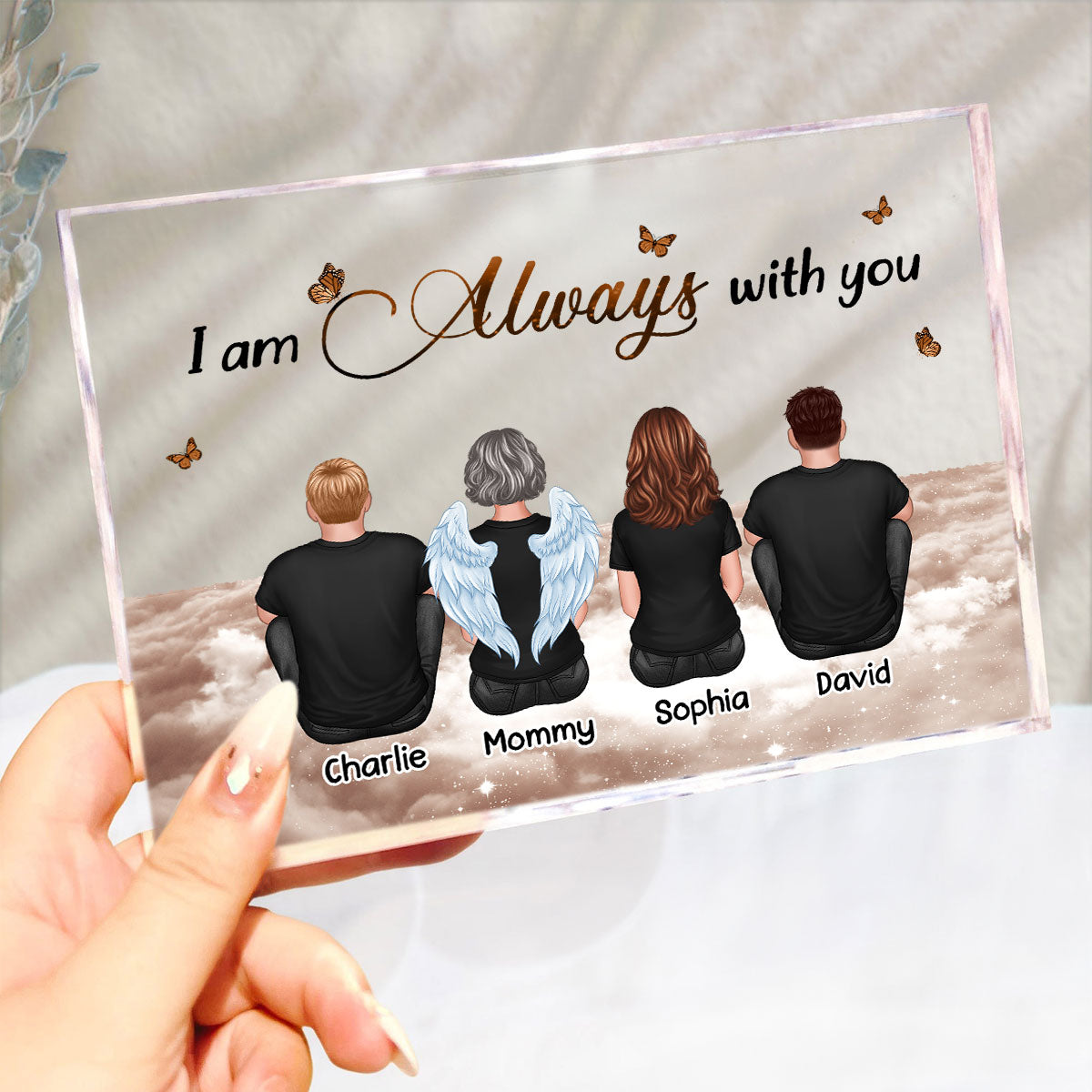 Always With You Sky Family Members, Memorial Personalized Acrylic Block Plaque, Sympathy Gift