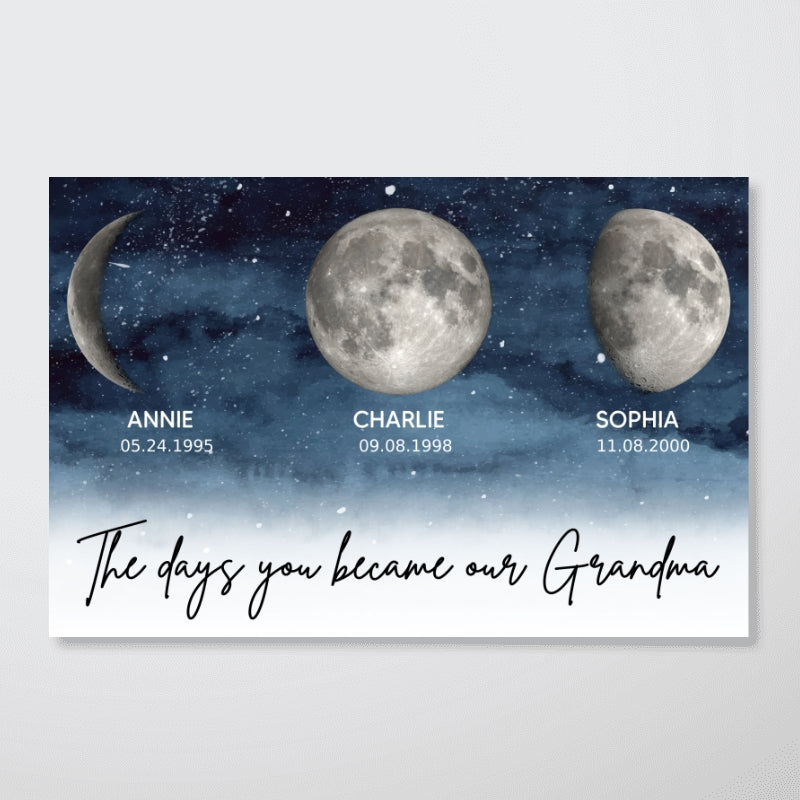 Starry Night Custom Birth Moon Phase The Days You Became Our Grandma Personalized Poster, Gift