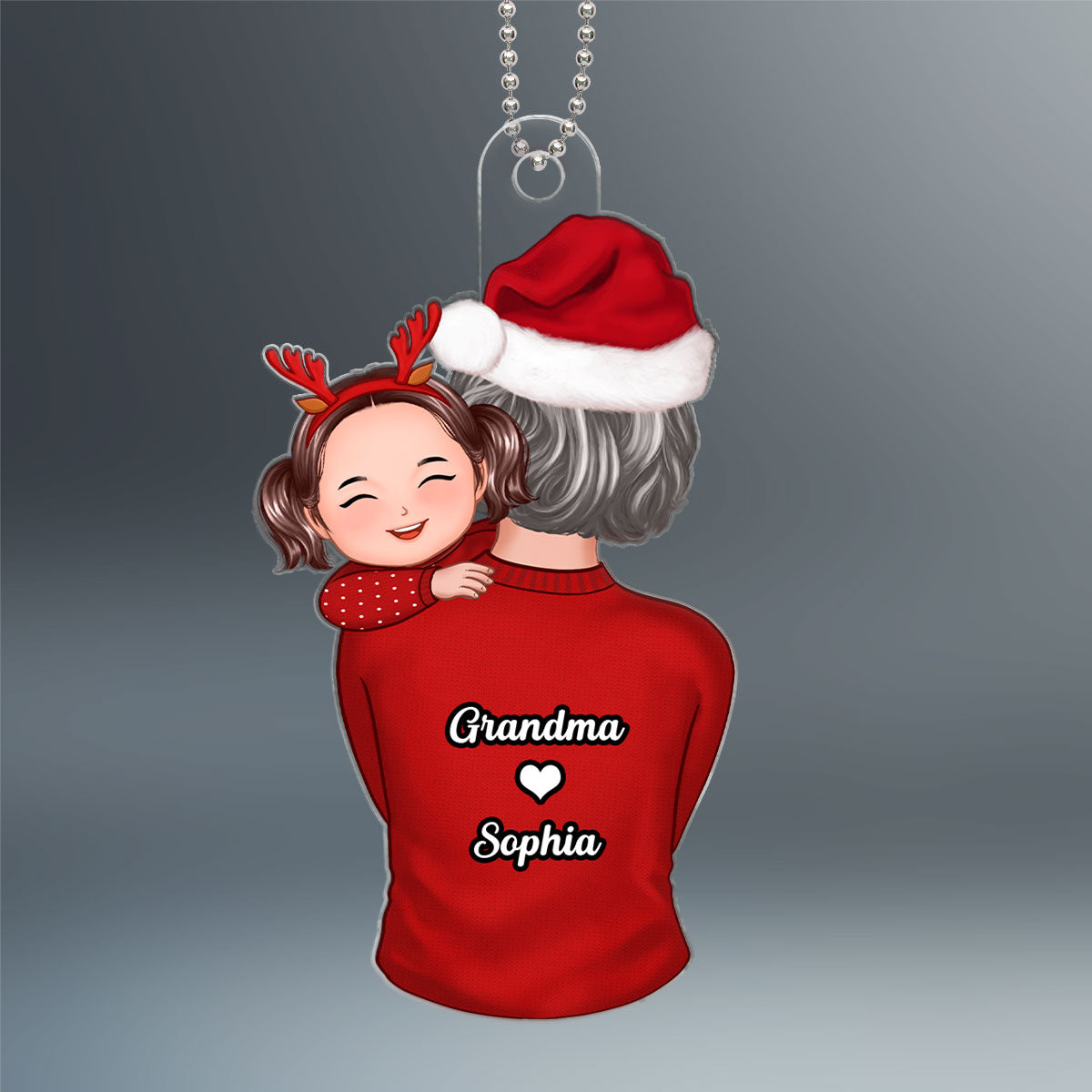 Back View Grandma Mom Carrying Kid On Shoulder Christmas Gift For Granddaughter Grandson Personalized Acrylic Ornament