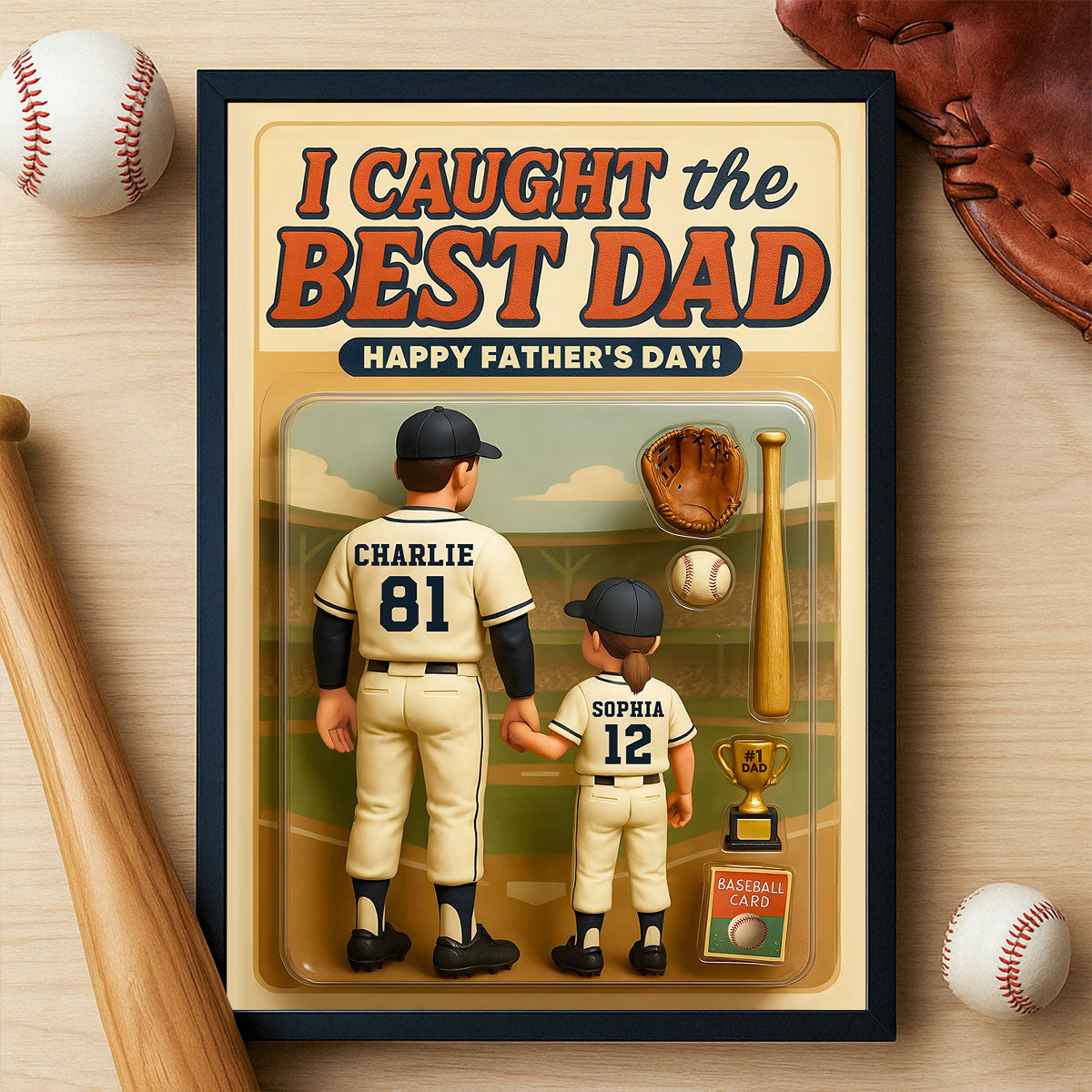 We Caught the Best Dad Baseball Custom Figure Personalized Poster, Meaningful Father's Day Gift for Dad, Gift for Husband