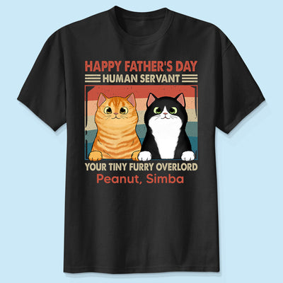 Happy Father‘s Day Human Servant Fluffy Cats Retro Personalized Shirt