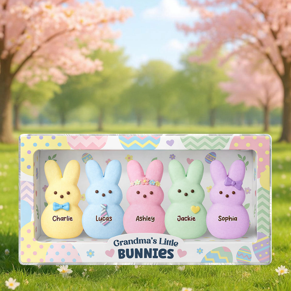 Grandma's Little Bunnies Custom Grandkids Names - Personalized Acrylic Block Plaque - Easter Decor Gift for Grandma, Mom