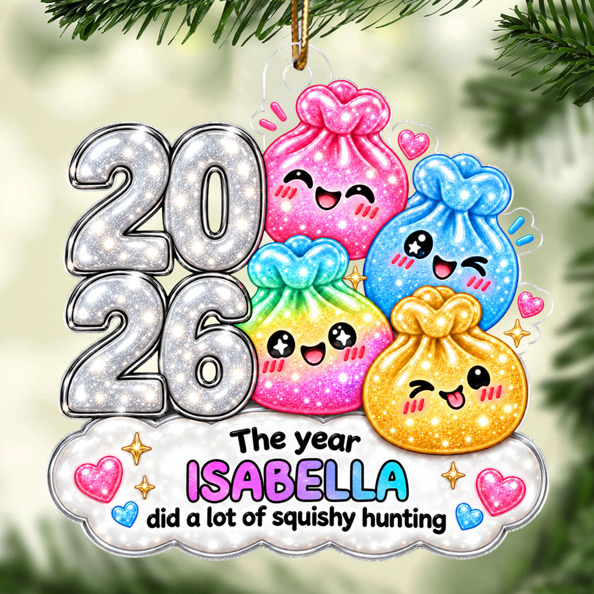 Cute Dim Sum The Year Did A Lot Of Squishy Hunting - Personalized Acrylic Ornament - Christmas Gift, Keepsake For Kids, Teenagers