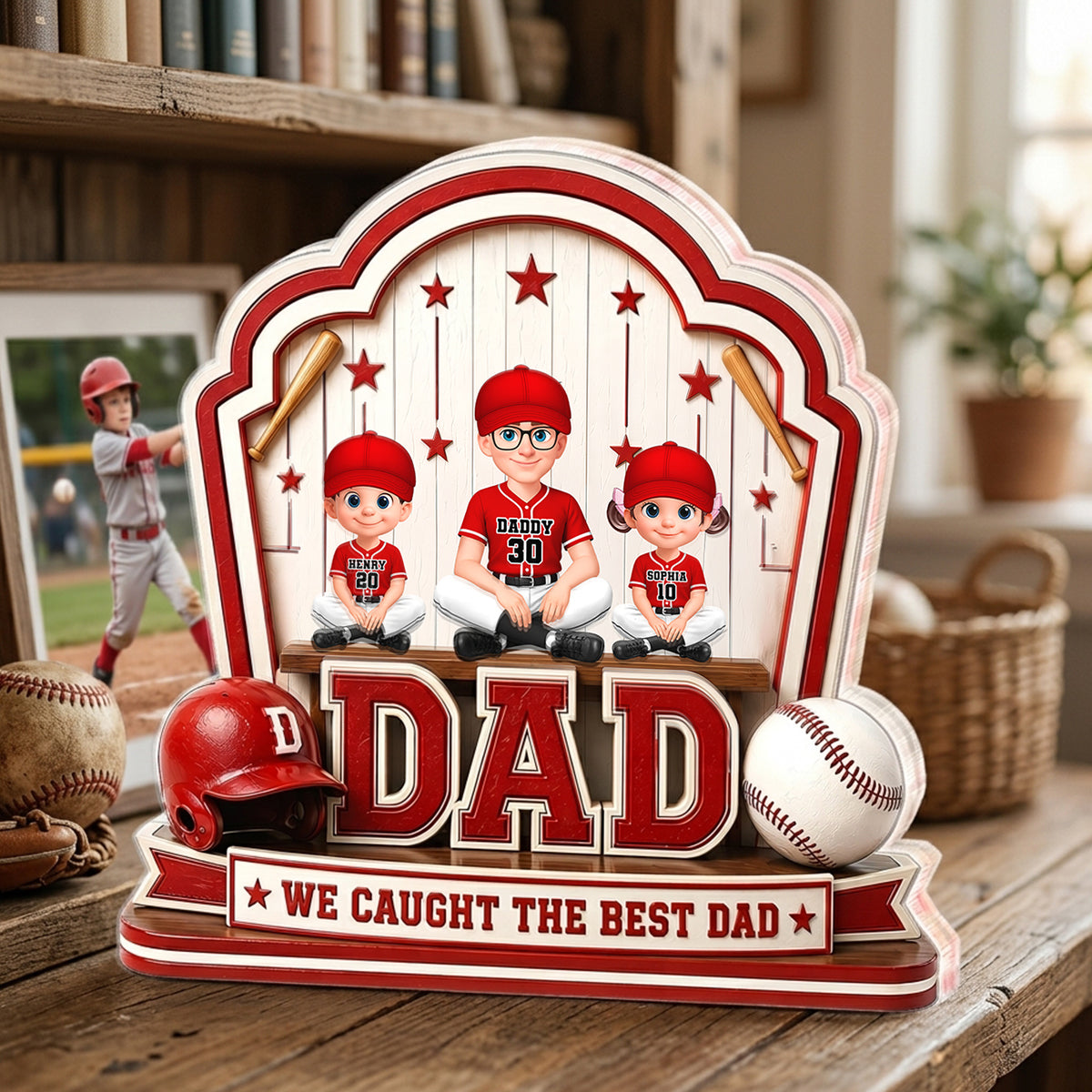 Baseball Best Dad & Kids - Personalized Acrylic Block Plaque - Father's Day Gift For Dad, Husband