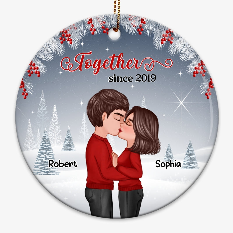 Couple Kissing In Winter Background Personalized Circle Ornament