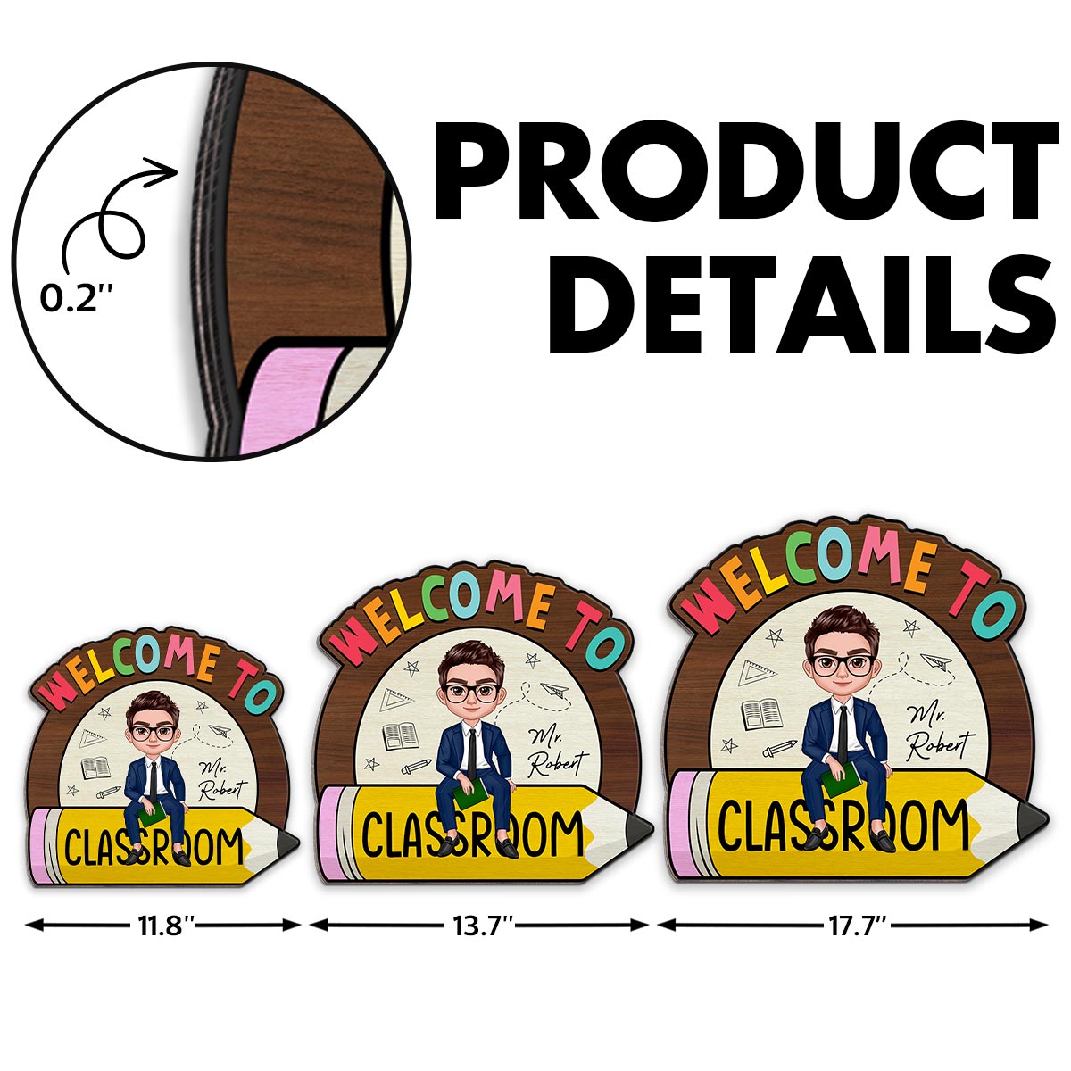 Teacher Sitting On Pencil Welcome To Classroom Personalized Wood Sign