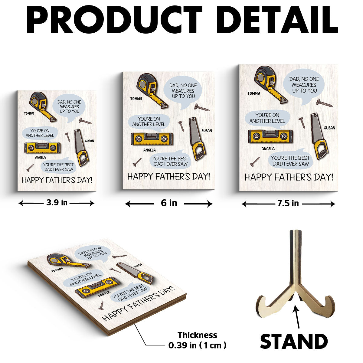 Dad No One Measure Up To You Personalized 2-Layered Wooden Plaque, Father's Day Gift for Dad