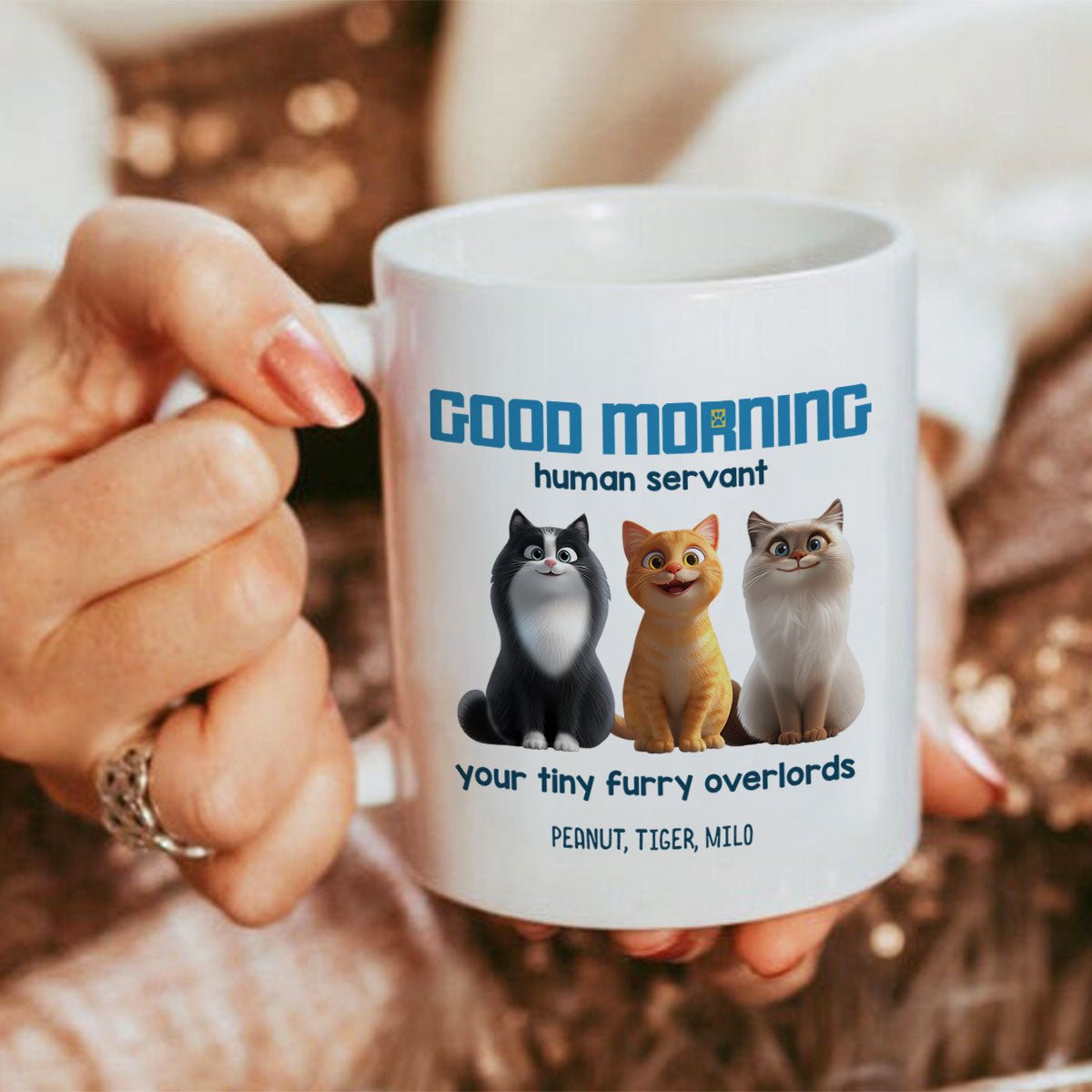 Good Morning Human Servant Personalized Mug, Unique Gift for Cat Mom Cat Dad