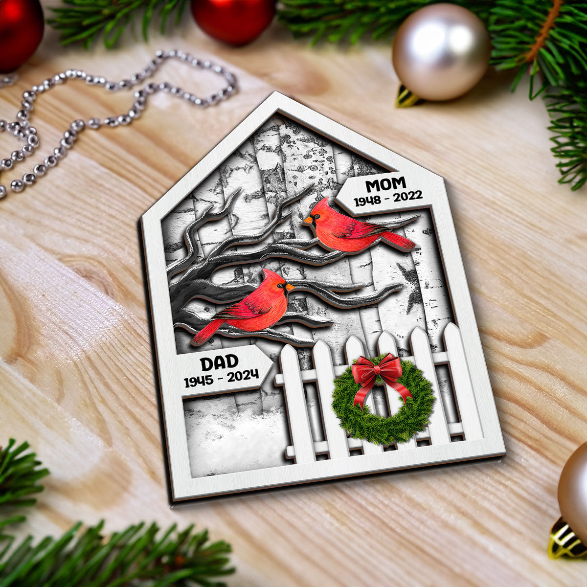 Birch Tree Memorial Christmas Personalized 2-Layer Wooden Ornament, Christmas Decoration