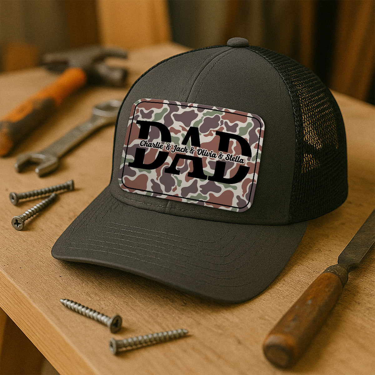 Dad Camouflage Pattern Personalized Leather Patch Hat