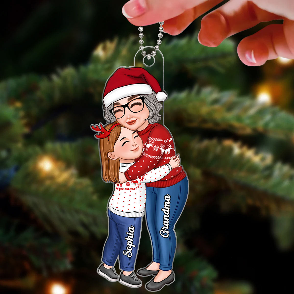 Grandma & Grandkid Hugging Christmas Gift For Granddaughter Grandson - Personalized Acrylic Ornament - Gift For Granddaughter, Grandson