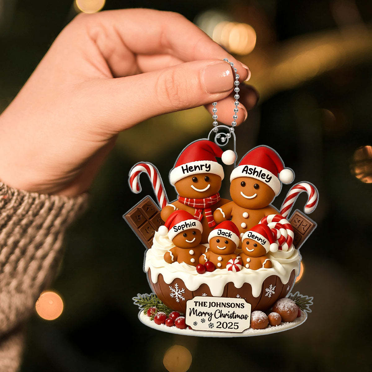 Gingerbread Family Holiday Delight Personalized Acrylic Ornament, Christmas Tree Decor, 2025 Family Ornament