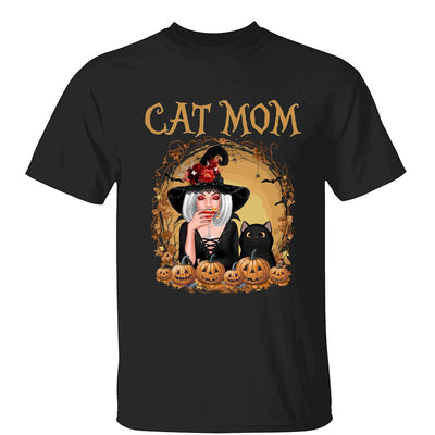 Vintage Orange Halloween Cat Mom Cat Witch Personalized Shirt