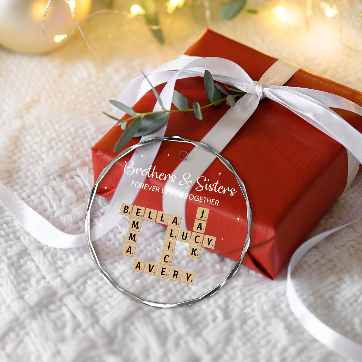 Brothers & Sisters Forever Linked Together Personalized Glass Ornament, Christmas Gift For Brothers, Sisters, Siblings, Family