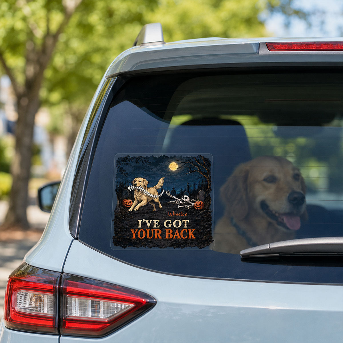 I've Got Your Back Dog Stealing Backbone Custom Photo - Personalized Car Decal - Funny Halloween Car Decor For Dog Lovers