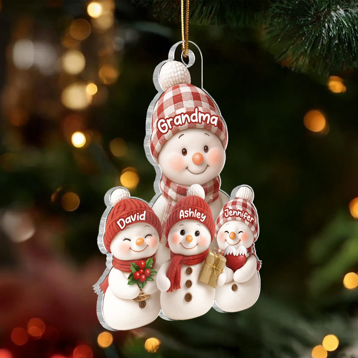 Snowman Grandma and Grandkids Together - Personalized Acrylic Ornament - Heartfelt Christmas Gift for Grandma, Grandkids