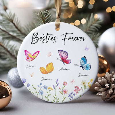 Besties Sisters Grandma Mom Beautiful Butterflies Personalized Circle Ceramic Ornament