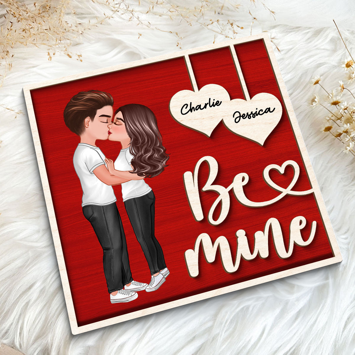 Couple Kissing Valentine‘s Day Gift For Him For Her Personalized 2-Layer Wooden Plaque