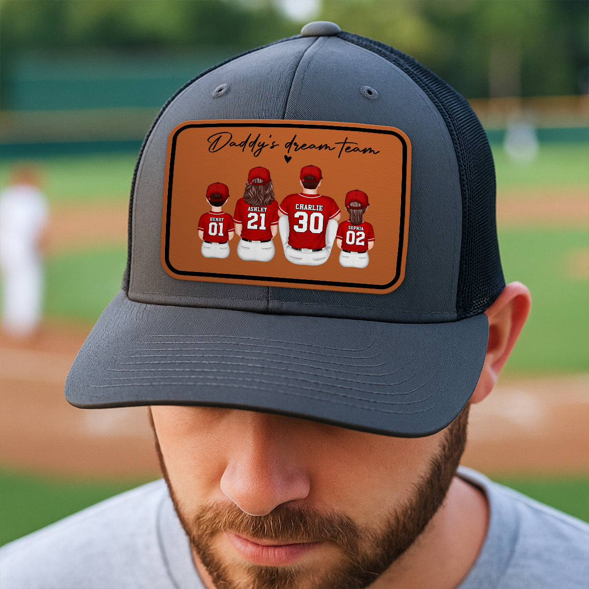 Daddy's Dream Team Personalized Trucker Hat, Father's Day Snapback Baseball Hat Gift for Baseball Dads