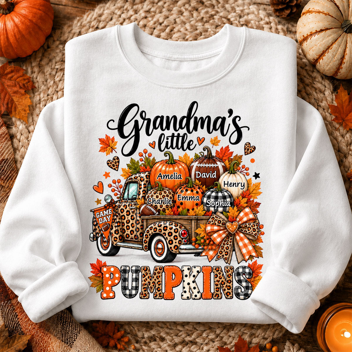 Grandma's Little Pumpkins Game Day - Personalized Shirt - Football Grandma, Football Mom