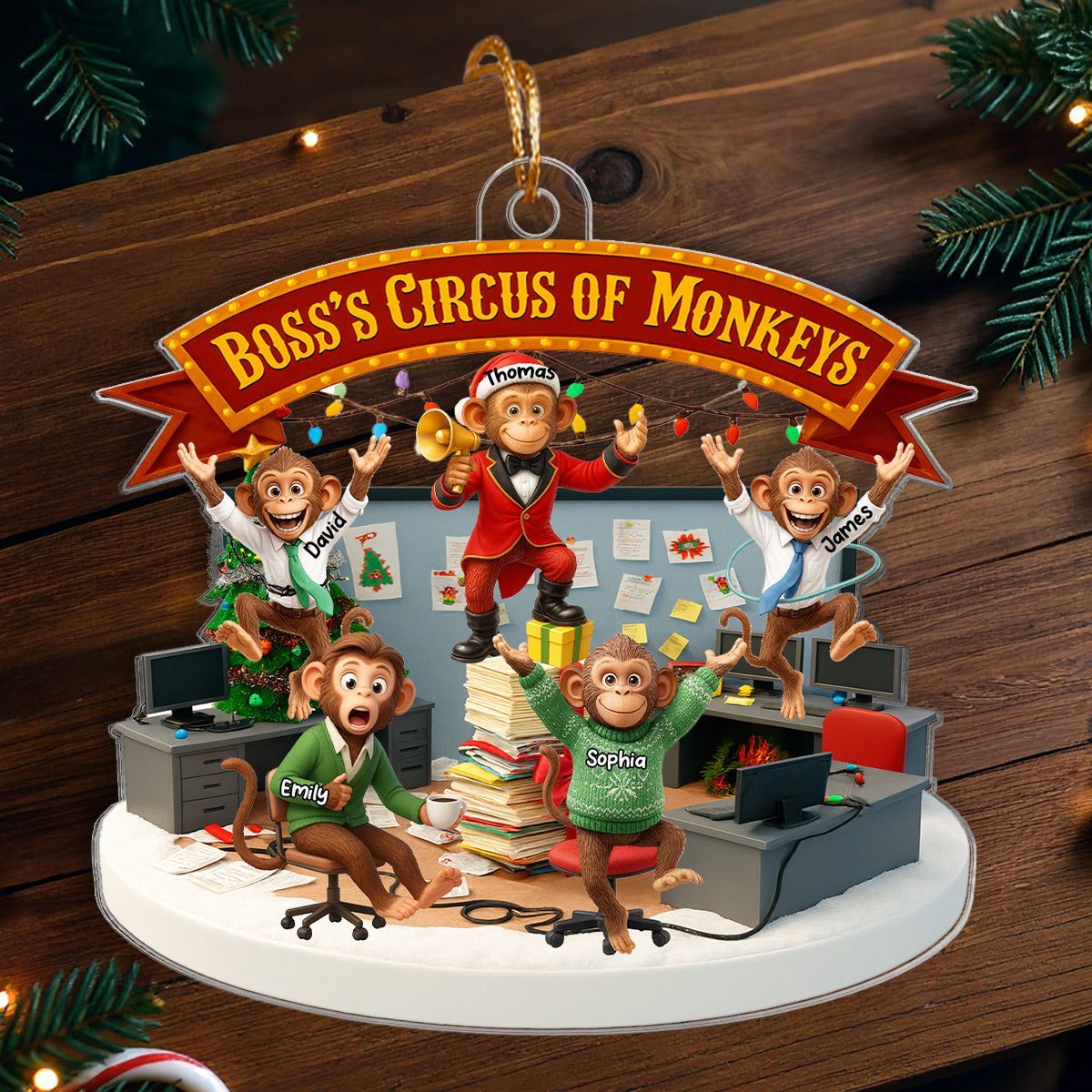 Boss's Circus Of Monkeys - Personalized Acrylic Ornament - Funny Gift For Boss, White Elephant Gift, Coworker