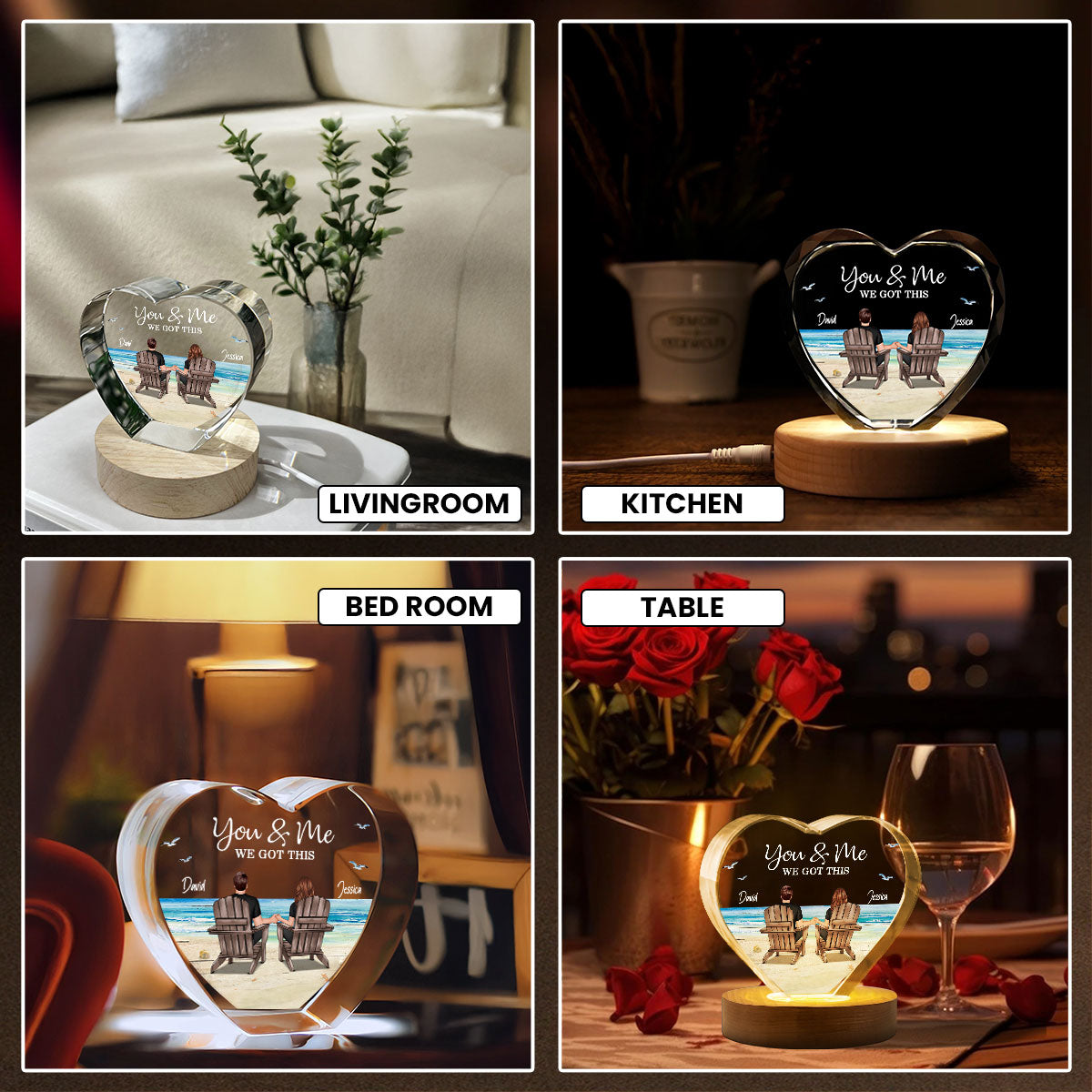 Couple Sitting At Beach Personalized Premium Crystal Heart LED, A Timeless Treasure Full of Emotion