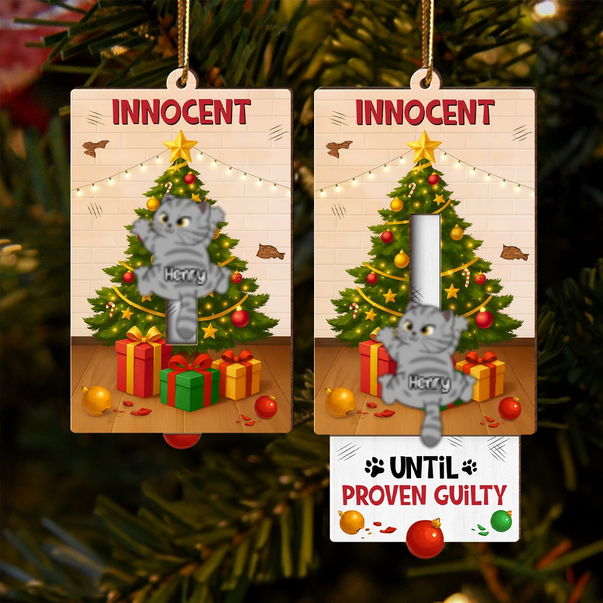 Naughty Cats Christmas Tree - Personalized Slider Ornament