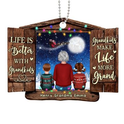 Grandma Grandkids Sitting By Window Personalized Christmas Wooden Ornament
