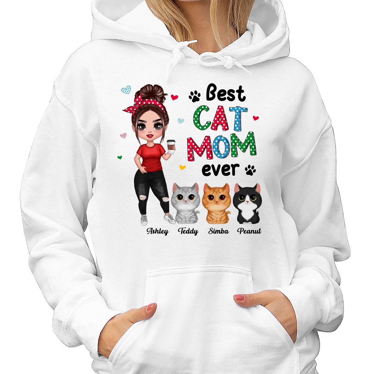 Colorful Polka Dot Pattern Cat Mom Watercolor Cute Cats And Woman Personalized Shirt