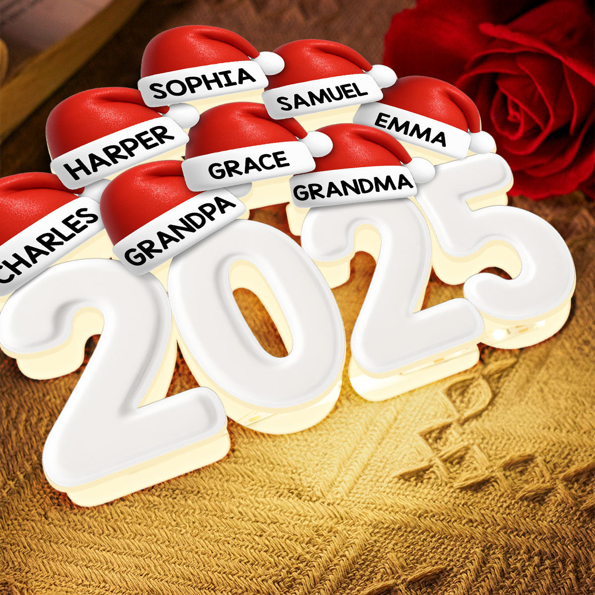 Christmas Family Members Grandpa Grandma Dad Mom Santa Hats - Personalized Light Box