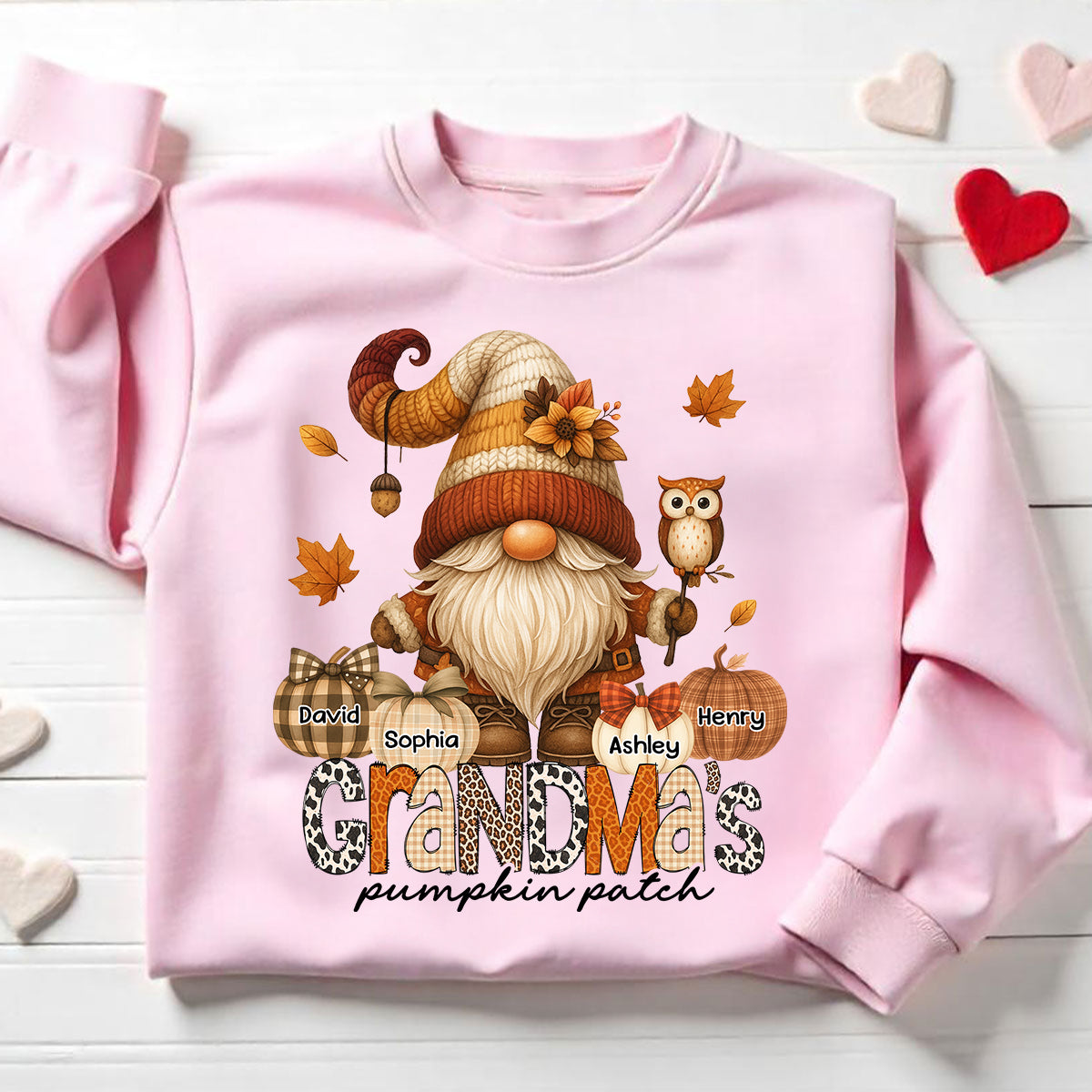 Grandma's Pumpkin Patch Cute Fall Gnome Personalized Sweatshirt, Cozy Fall Shirt for Grandma, Mom