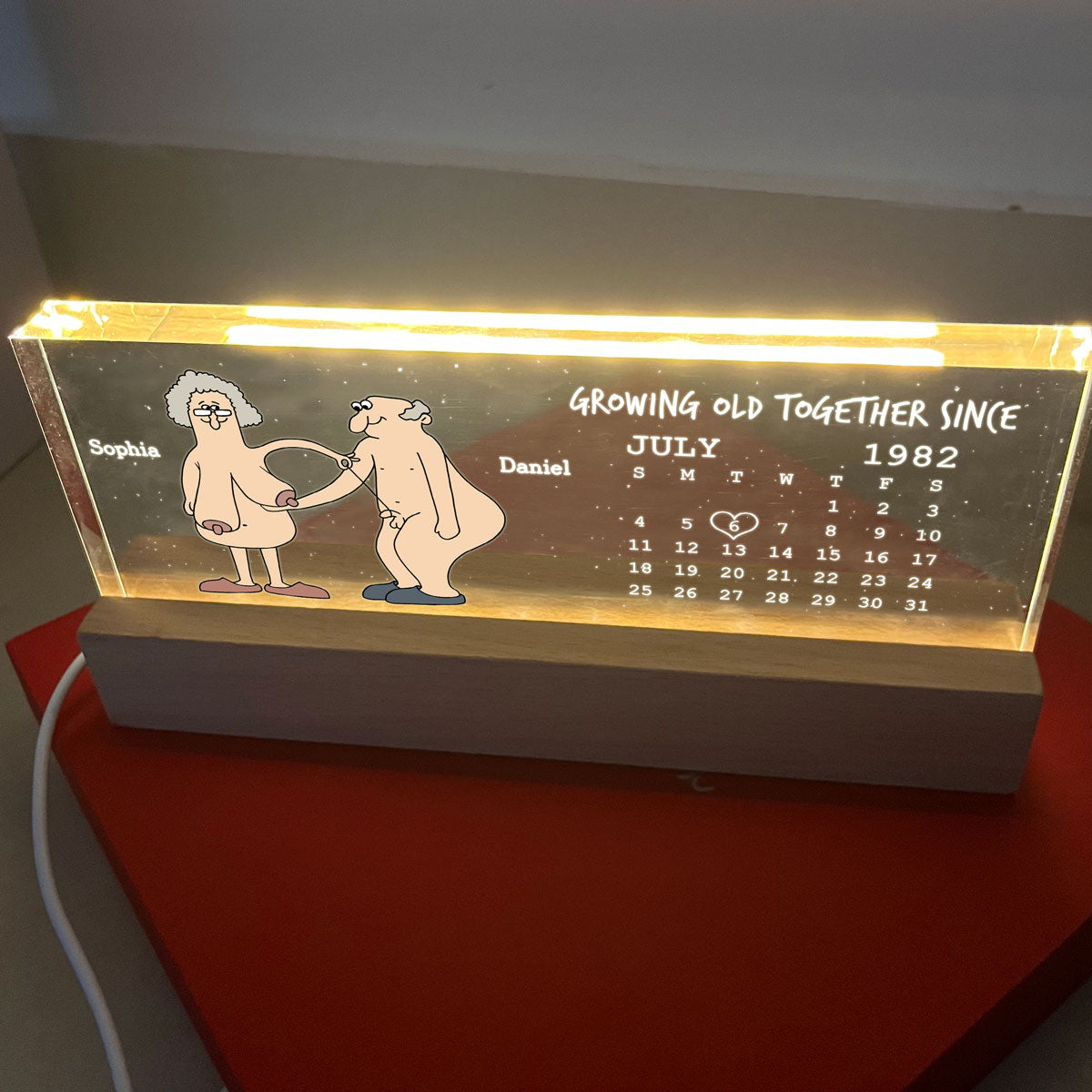 Growing Old Together Funny Old Couple Anniversary Calendar Keepsake  Gift Personalized Acrylic Block LED Night Light