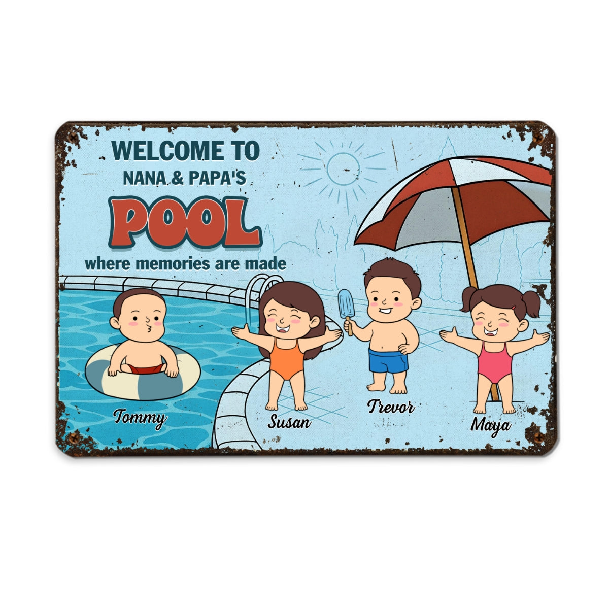 Welcome to Grandma & Grandpa's Pool Summer Decoration Personalized Metal Sign
