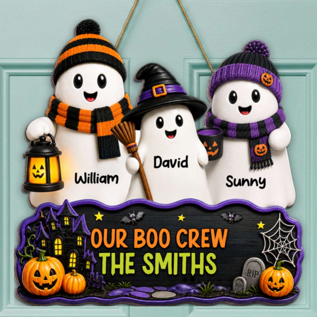 Cute Halloween Family Boo Crew - Personalized Wood Sign - Halloween Decoration For Family