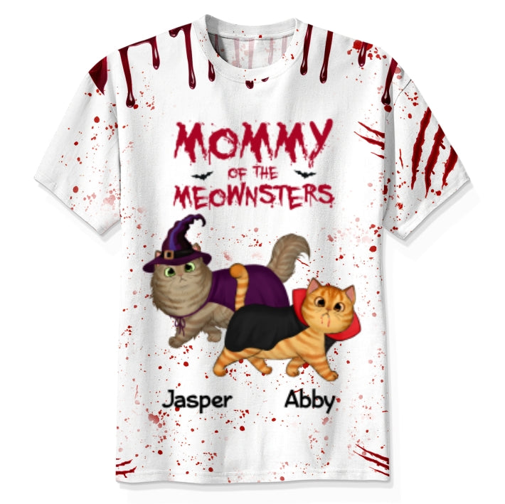 Halloween Mommy Daddy Of The Meownsters Walking Cats Personalized 3D Shirt