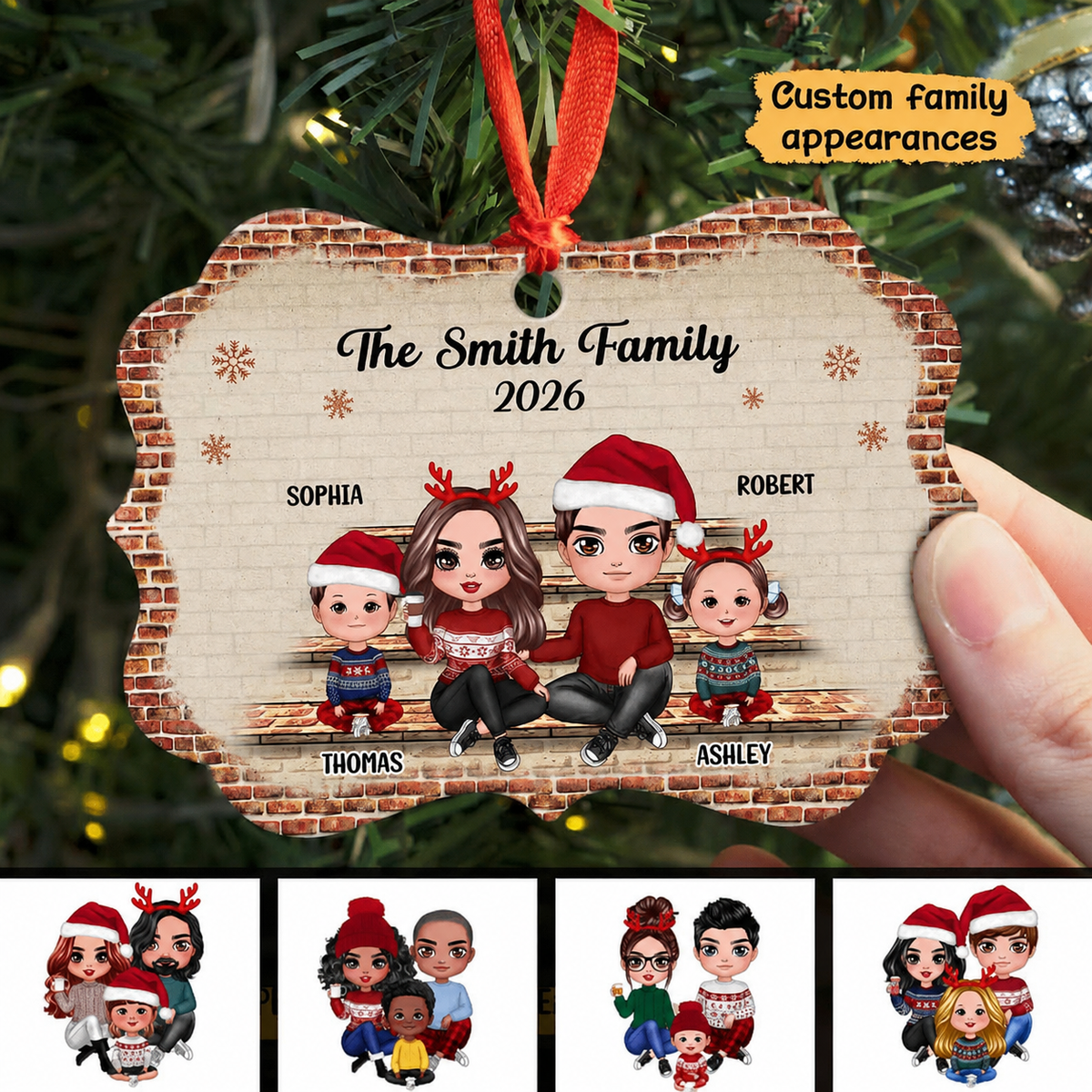 Family Sitting On Brick Personalized Christmas Ornament