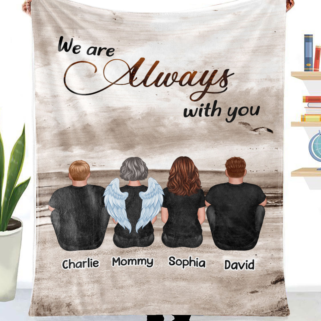 Always With You Sky Family Members, Memorial Personalized Fleece Blanket, Sympathy Gift