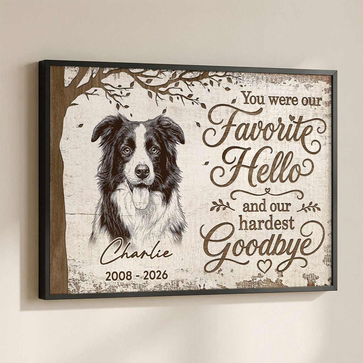 Under Tree Pet Dog Cat Memorial Custom Photo You Were Our Favorite Hello - Personalized Poster - Sympathy Gift, Remembrance Gift