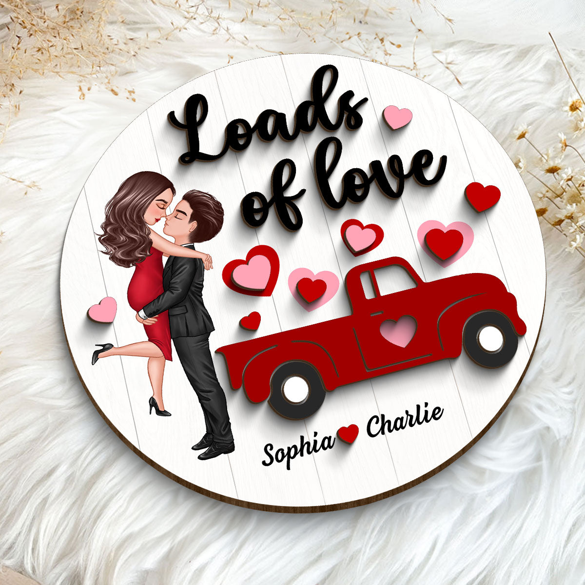 Couple Hugging Kissing Truck Loads Of Love  Gift Personalized 2-layer Wooden Plaque