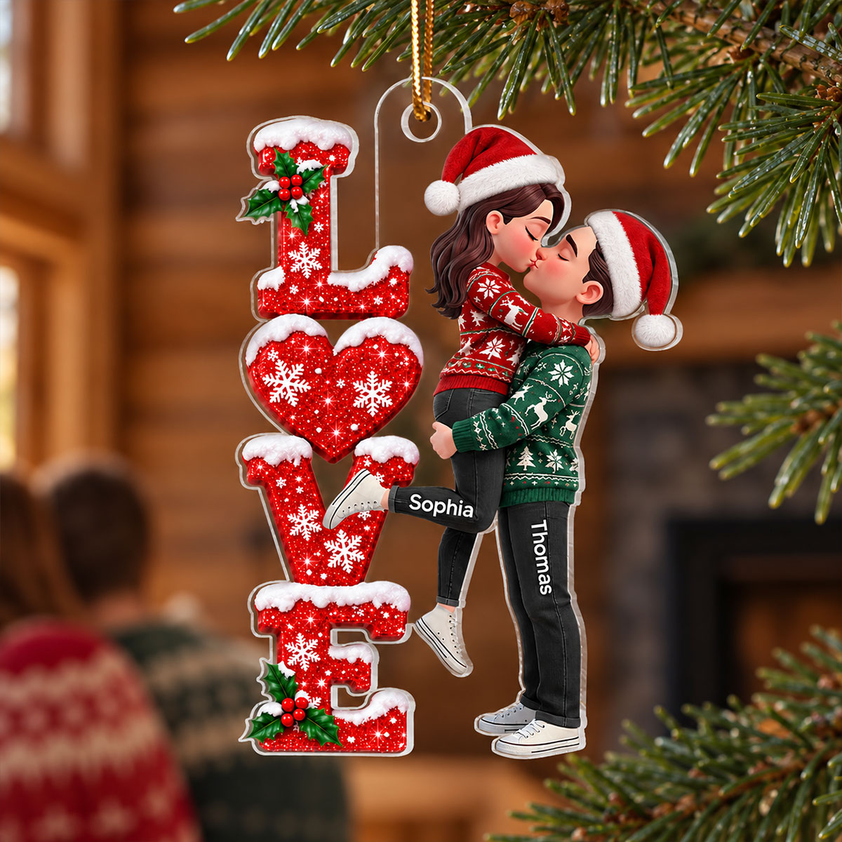 Romantic Christmas Couple LOVE - Personalized Acrylic Ornament - Christmas Keepsake, Gift for Couples, Husband, Wife, Boyfriend, Girlfriend