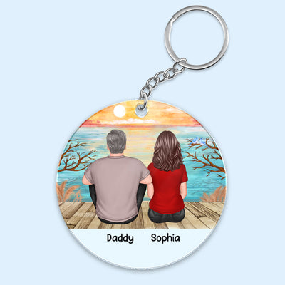 Dad And Kids Sitting Landscape Background Personalized Acrylic Keychain